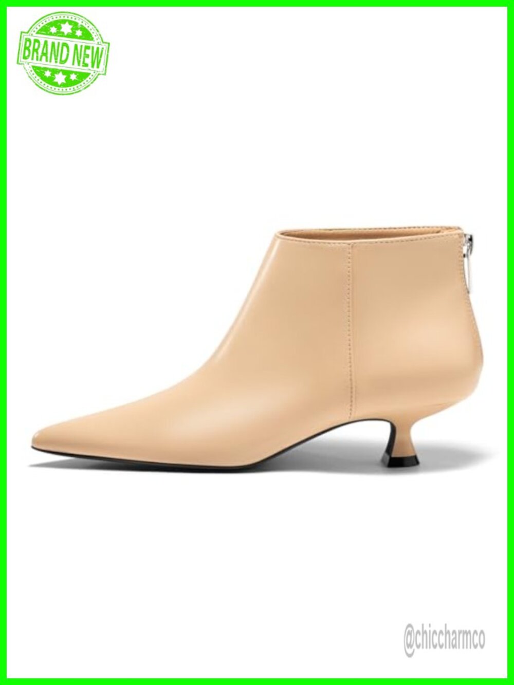 Women's Kitten Heel Ankle Booties Pointed Toe Back Zipper Leather